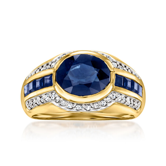 2.40 ct. t.w. Sapphire and .20 ct. t.w. Diamond Ring in 14kt Yellow Gold