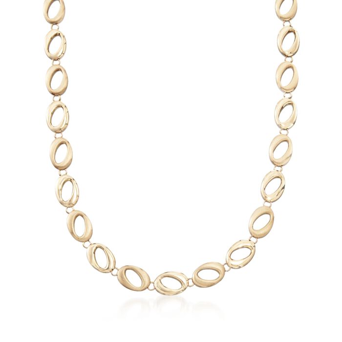 14kt Yellow Gold Brushed and Polished Abstract Oval-Link Necklace