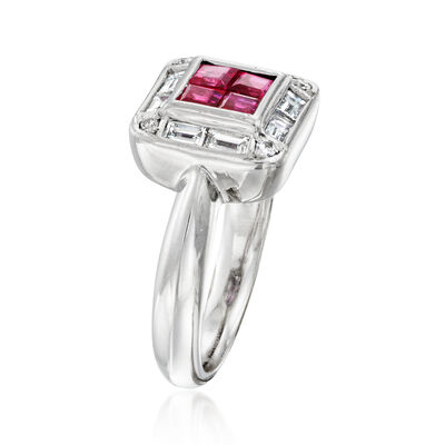 C. 1980 Vintage .86 ct. t.w. Ruby Ring with .59 ct. t.w. Diamonds in Platinum