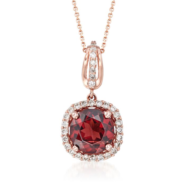 1.50 Carat Garnet and .18 ct. t.w. Diamond Pendant Necklace in 14kt Rose Gold