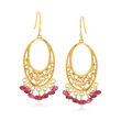 2.90 ct. t.w. Pink Tourmaline Openwork Drop Earrings in 18kt Gold Over Sterling