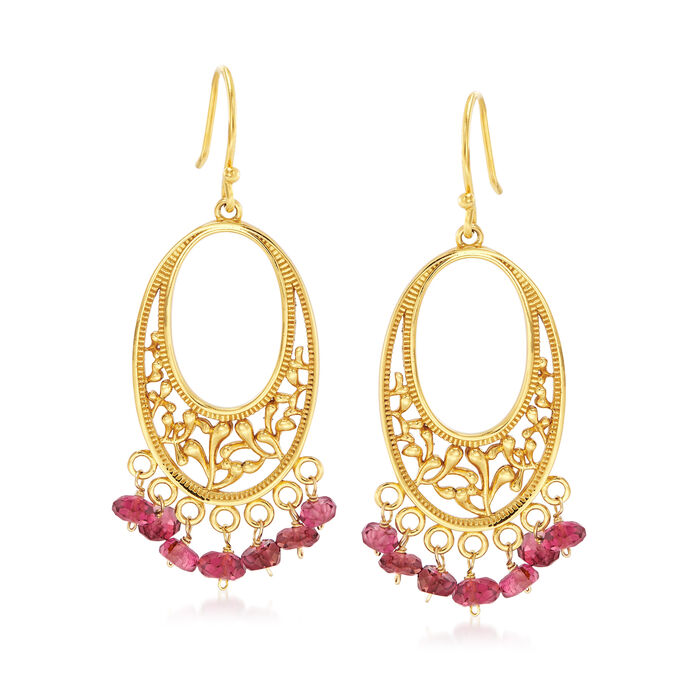 2.90 ct. t.w. Pink Tourmaline Openwork Drop Earrings in 18kt Gold Over Sterling