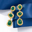 17.90 ct. t.w. Emerald Station Drop Earrings in 18kt Gold Over Sterling