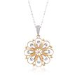 14kt Two-Tone Gold Floral Pendant Necklace With Diamond Accents