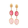 Italian Pink Opal and 1.60 ct. t.w. Ruby Drop Earrings in 14kt Yellow Gold