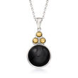 Onyx Pendant Necklace in Sterling Silver and 14kt Yellow Gold