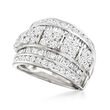 2.00 ct. t.w. Round and Baguette Diamond Multi-Row Ring in 14kt White Gold