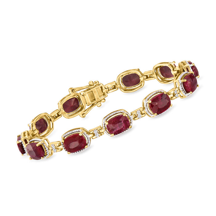 19.00 ct. t.w. Ruby and .21 ct. t.w. Diamond Bracelet in 18kt Gold Over Sterling