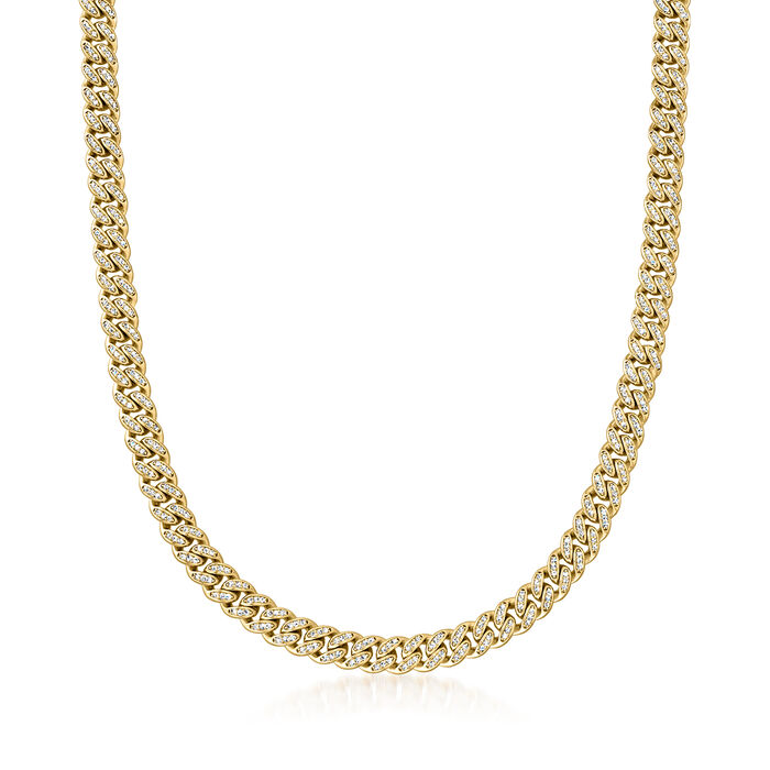 3.30 ct. t.w. Pave CZ Cuban-Link Necklace in 18kt Gold Over Sterling