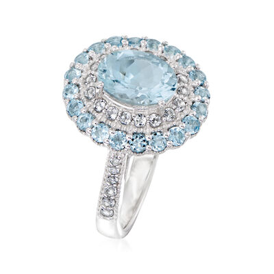 1.50 Carat Aquamarine Ring with 1.07 ct. t.w. Multi-Gemstones in Sterling Silver