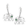 Tsavorite-Accented Sterling Silver Elephant Drop Earrings