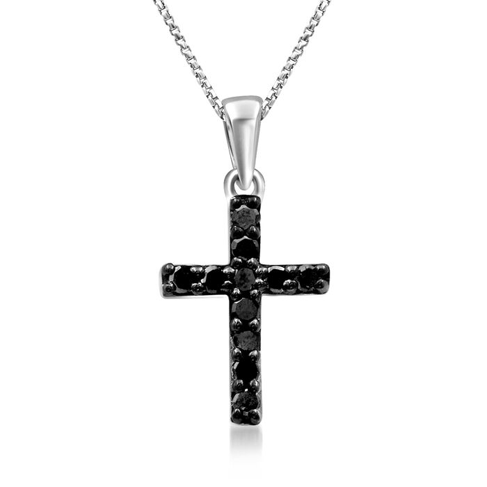 .10 ct. t.w. Black Diamond Cross Pendant Necklace in Sterling Silver
