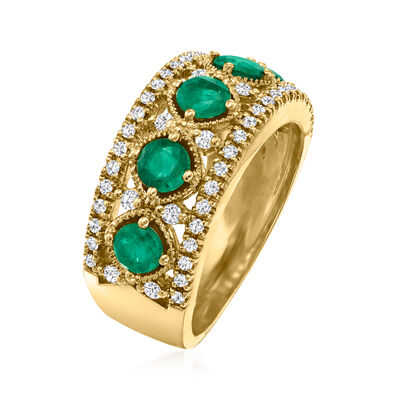 1.50 ct. t.w. Emerald and .43 ct. t.w. Diamond Ring in 14kt Yellow Gold