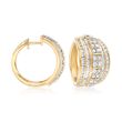 3.00 ct. t.w. Round and Baguette Diamond Hoop Earrings in 18kt Gold Over Sterling