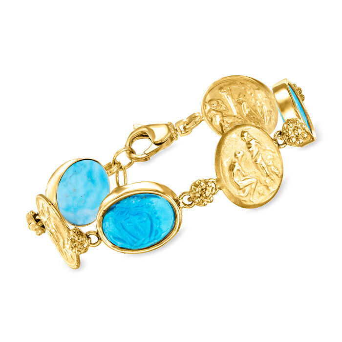 Italian Tagliamonte Simulated Turquoise Cameo-Style Bracelet in 18kt Gold Over Sterling