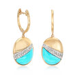 Turquoise and .14 ct. t.w. Diamond Drop Earrings in 14kt Yellow Gold