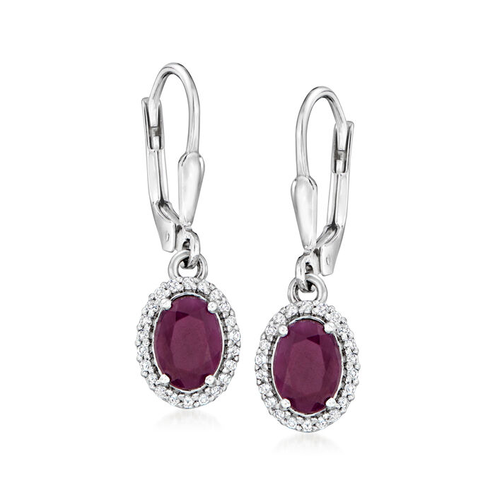 1.90 ct. t.w. Ruby and .20 ct. t.w. White Topaz Drop Earrings in Sterling Silver
