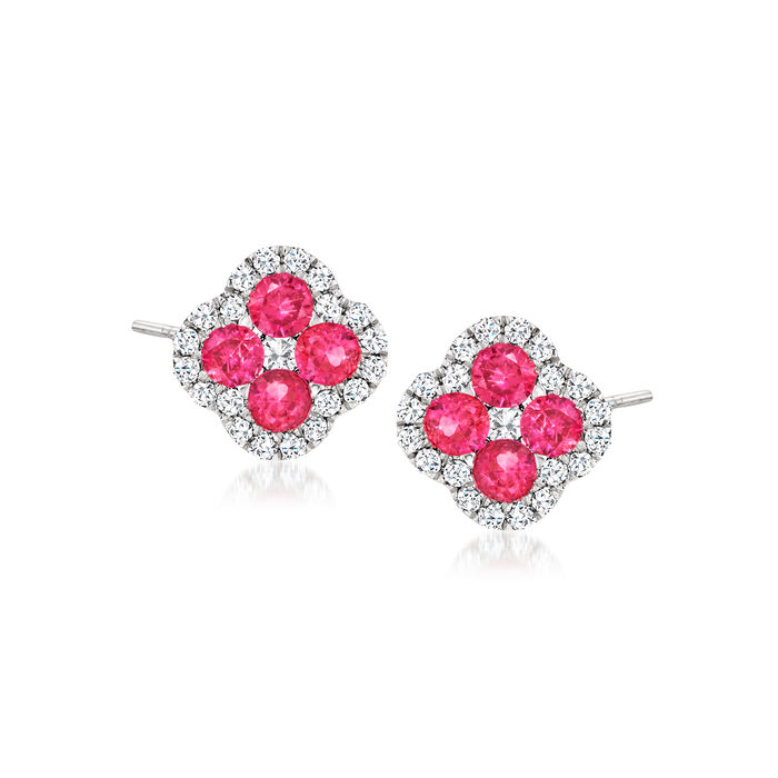 .80 ct. t.w. Ruby and .29 ct. t.w. Diamond Quatrefoil Earrings in 14kt White Gold