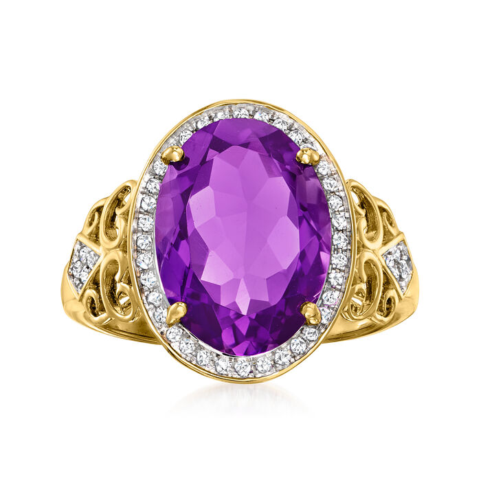4.30 Carat Amethyst and .18 ct. t.w. Diamond Ring in 14kt Yellow Gold