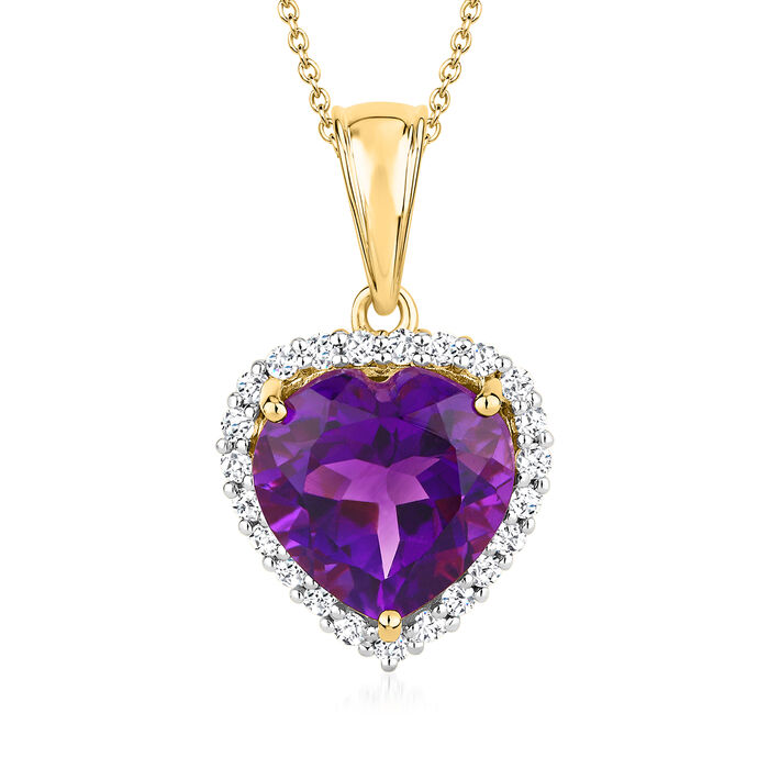 4.20 Carat Amethyst Heart Pendant Necklace with .50 ct. t.w. White Topaz in 18kt Gold Over Sterling
