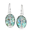 Abalone Tree of Life Drop Earrings in Sterling Silver
