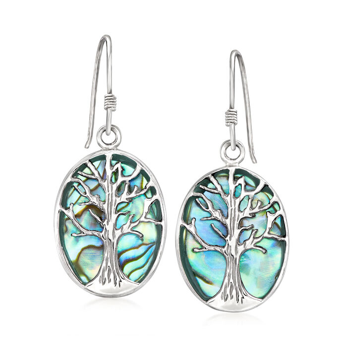 Abalone Tree of Life Drop Earrings in Sterling Silver