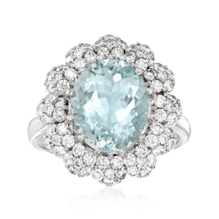 3.00 Carat Aquamarine Ring with .98 ct. t.w. Diamonds in 14kt White Gold