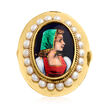 C. 1950 Vintage 2.9mm Cultured Pearl Hand-Painted Portrait Ring in 14kt Yellow Gold