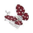 6.25 ct. t.w. Garnet and 1.80 ct. t.w. White Topaz Butterfly Double Ring in Sterling Silver