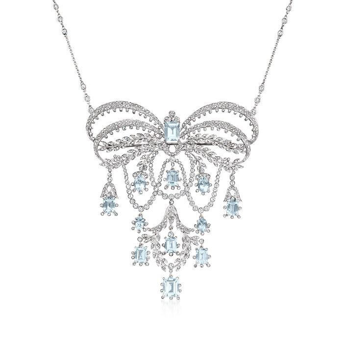 C. 1960 Vintage 17.75 ct. t.w. Aquamarine and 9.50 ct. t.w. Diamond Pin/Bib Necklace in 18kt White Gold