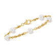 7-7.5mm Cultured Pearl and 18kt Gold Over Sterling Rope-Chain Bracelet