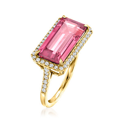 7.00 Carat Pink Tourmaline Ring with .40 ct. t.w. Diamonds in 18kt Yellow Gold
