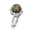 C. 1990 Vintage 9mm Black Cultured Pearl Ring with .25 ct. t.w. Diamonds in 14kt White Gold