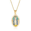 14kt Yellow Gold Virgin Mary Pendant Necklace with Multicolored Enamel