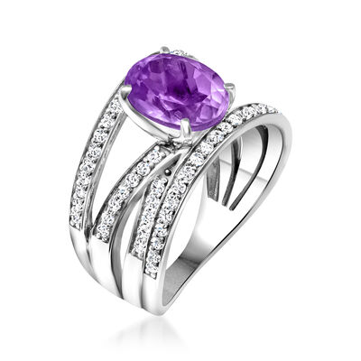 2.50 Carat Amethyst Highway Ring with .70 ct. t.w. White Topaz in Sterling Silver