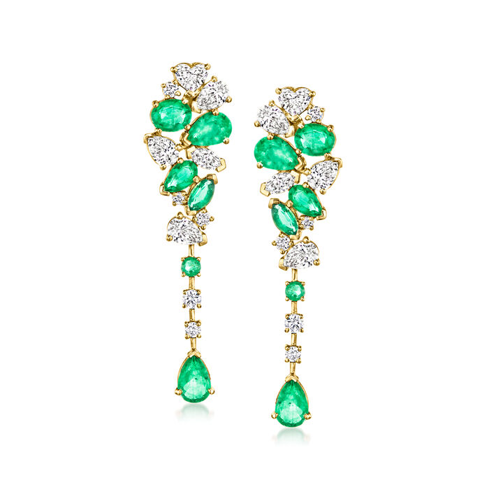 2.65 ct. t.w. Emerald and 2.12 ct. t.w. Diamond Drop Earrings in 14kt Yellow Gold