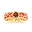 .60 Carat Garnet and Red Enamel Scroll Ring in 18kt Gold Over Sterling