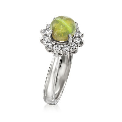 C. 1990 Vintage Cat's Eye Green Chrysoberyl Ring with .37 ct. t.w. Diamonds in Platinum