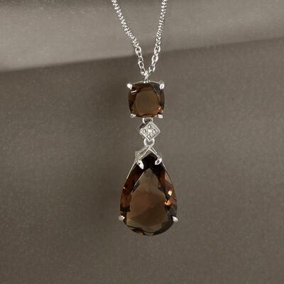 10.20 ct. t.w. Smoky Quartz Pear-Shaped Necklace with Diamond Accent in Sterling Silver