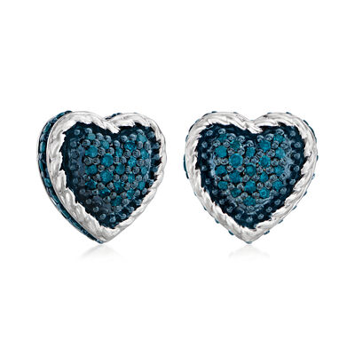 .20 ct. t.w. Blue Diamond Roped Heart Earrings in Sterling Silver