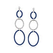 ALOR Blue and Gray Stainless Steel Cable Multi-Oval Drop Earrings with 18kt White Gold