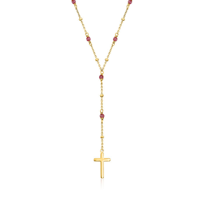 2.30 ct. t.w. Garnet Rosary Beads with Cross Necklace in 18kt Gold Over Sterling