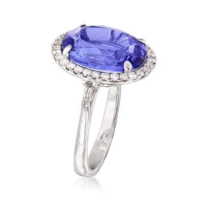 7.75 Carat Tanzanite and .43 ct. t.w. Diamond Halo Ring in 14kt White Gold