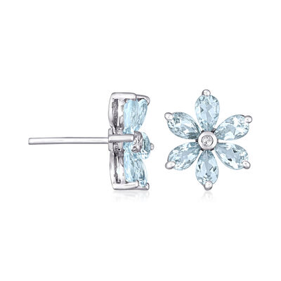 2.10 ct. t.w. Aquamarine Floral Stud Earrings in 14kt White Gold