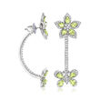3.50 ct. t.w. Peridot and 1.90 ct. t.w. White Zircon Flower and Butterfly Drop Earrings in Sterling Silver