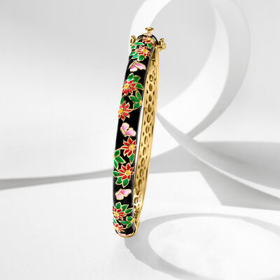 Multicolored Enamel Nature-Inspired Bangle Bracelet in 18kt Gold Over Sterling