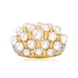 C. 2000 Vintage 3.5-5mm Cultured Pearl Cluster Ring with Diamond Accents in 14kt Yellow Gold