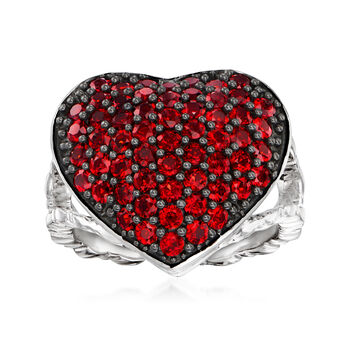 1.95 ct. t.w. Garnet Heart Cluster Ring in Sterling Silver