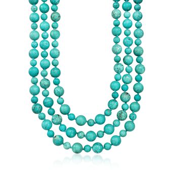 8-12mm Simulated Turquoise Bead Endless Necklace, Free Silver Shortener. 80"