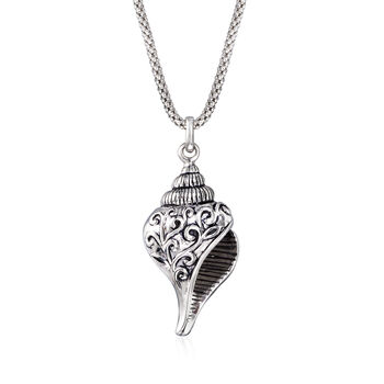 http://www.ross-simons.com - Sterling Silver Scrolling Seashell Pendant Necklace